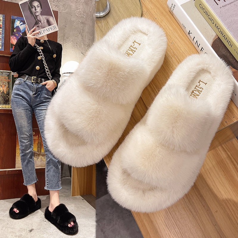 Slippers Winter Plush Cross Belt Drag Cotton Indoor Warmth Plus Plush Women’s Slippers