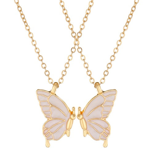 2pcs Oil Drip Butterfly Necklace Ins Creative Clavicle Chain Pendant Necklace For Women Valentine's Day Birthday Gift