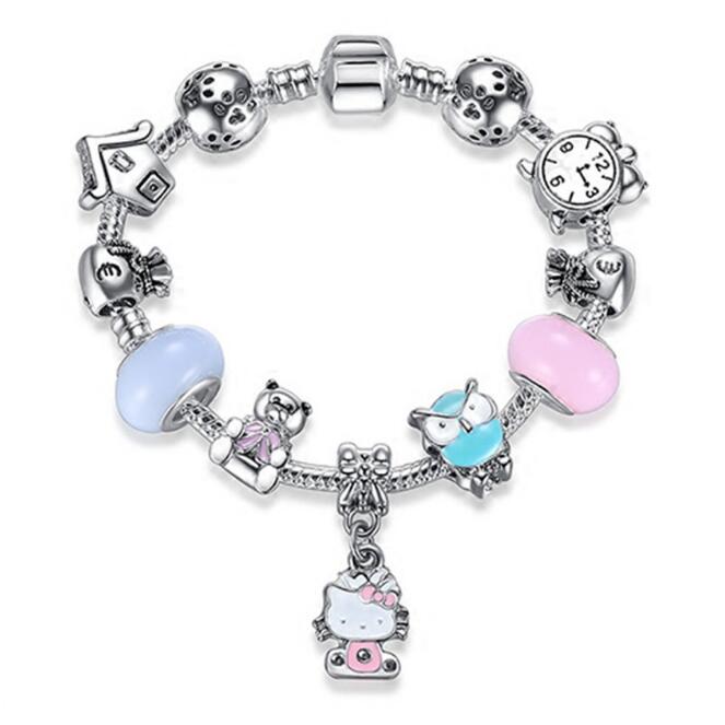 925 Silver Kitty Cat Charm Bracelet Fit Original Bracelet Bangle Murano Glass Beads Bracelet for Women Girls Kids DIY Jewelry