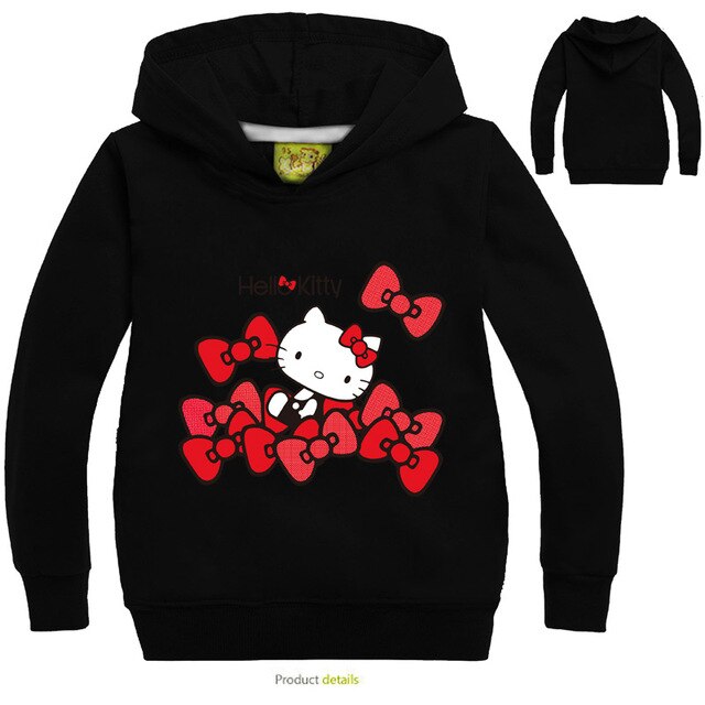 Classic Cartoon Hello Kitty Printing Hoodies Long Sleeve Casual Cotton Autumn Sweatshirts Cute Baby Gifts Clothing For Children