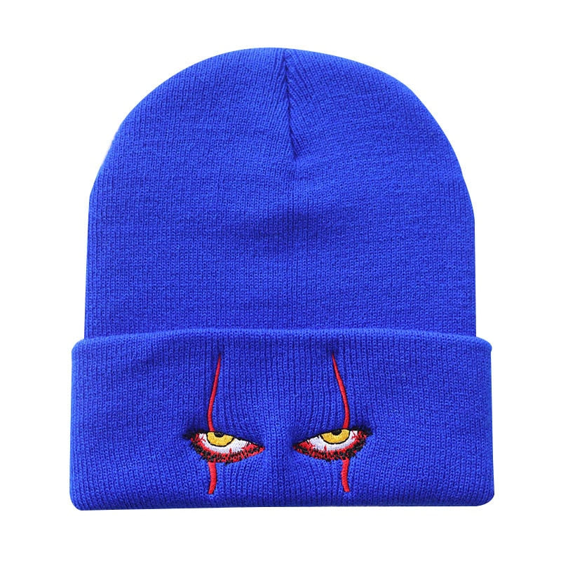 Embroidered Woolen Beanies Hat Scary Clown Eyes Knitted Hat Warm Hedging Hip-hop Hat Woolen Halloween Hat Beanies