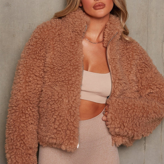 Fall Winter Fluffy Fleece Coats and Jackets Plus Size Zipper Cardigan Long Sleeve Overcoats Warm Jackets Lambswool