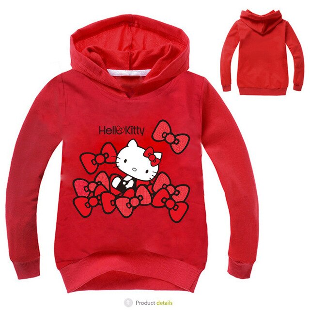 Classic Cartoon Hello Kitty Printing Hoodies Long Sleeve Casual Cotton Autumn Sweatshirts Cute Baby Gifts Clothing For Children