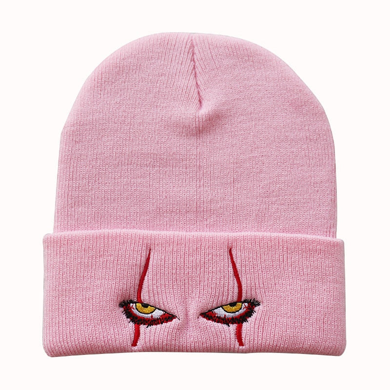 Embroidered Woolen Beanies Hat Scary Clown Eyes Knitted Hat Warm Hedging Hip-hop Hat Woolen Halloween Hat Beanies