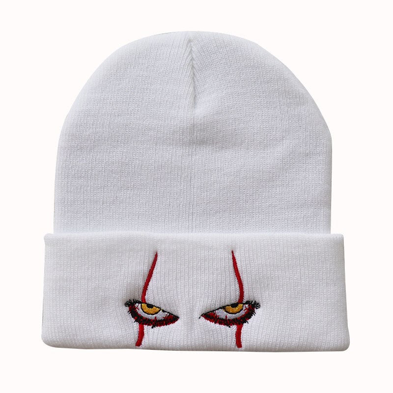 Embroidered Woolen Beanies Hat Scary Clown Eyes Knitted Hat Warm Hedging Hip-hop Hat Woolen Halloween Hat Beanies