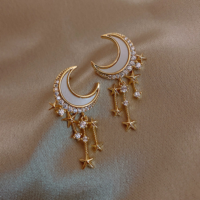 High Quality Earrings Star Moon Earrings Female Silver Needle Earrings New Trendy Earrings