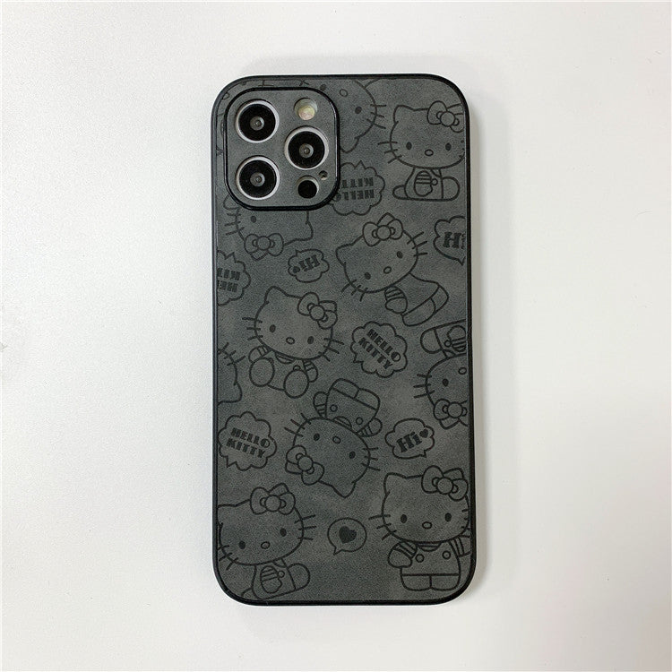 Cute cartoon kitty cat is suitable for Apple xsmax/12pro mobile phone cover leather texture iPhone11 pressed leather soft case