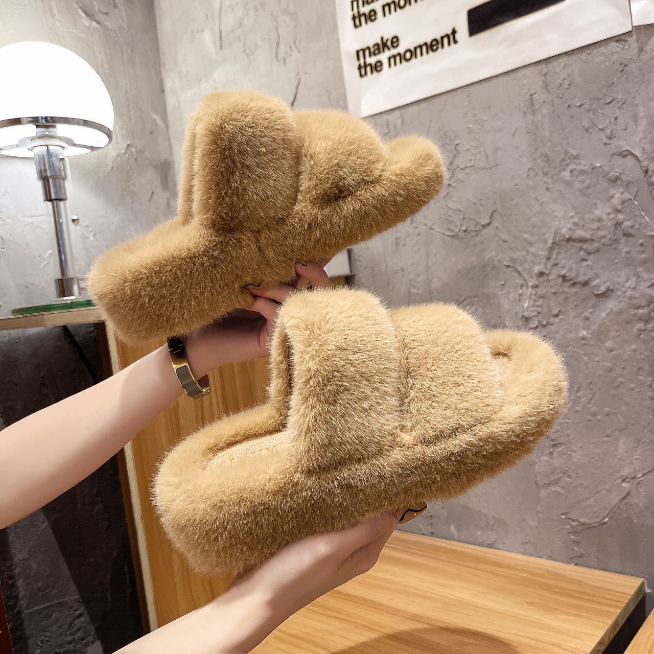 Slippers Winter Plush Cross Belt Drag Cotton Indoor Warmth Plus Plush Women’s Slippers