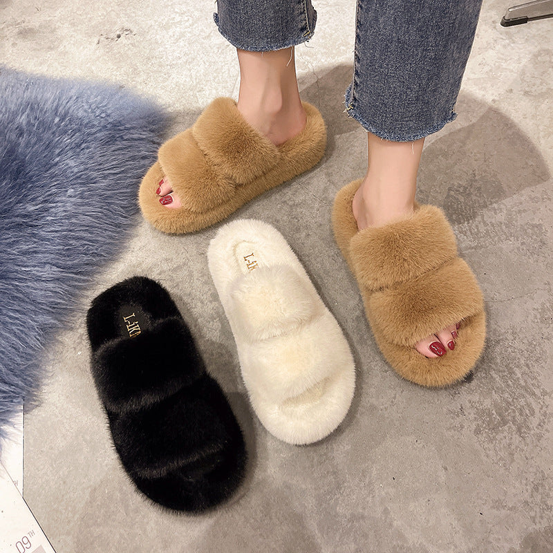 Slippers Winter Plush Cross Belt Drag Cotton Indoor Warmth Plus Plush Women’s Slippers