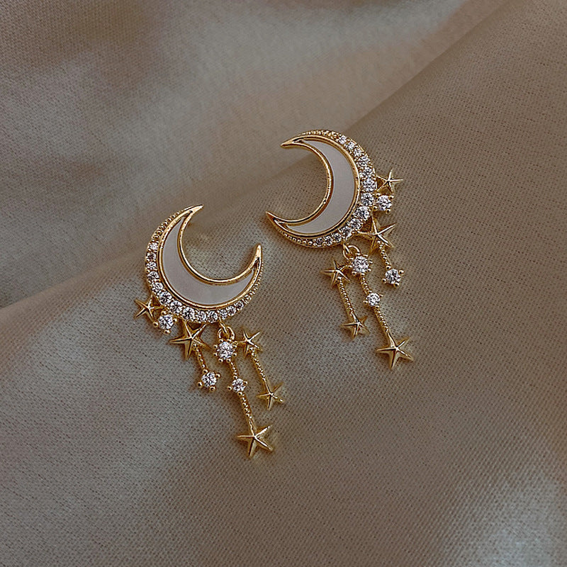 High Quality Earrings Star Moon Earrings Female Silver Needle Earrings New Trendy Earrings