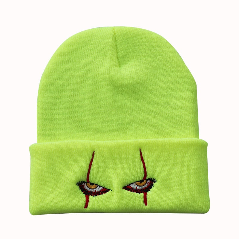 Embroidered Woolen Beanies Hat Scary Clown Eyes Knitted Hat Warm Hedging Hip-hop Hat Woolen Halloween Hat Beanies