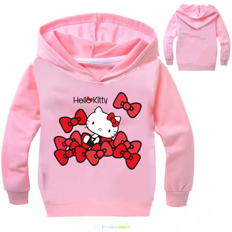 Classic Cartoon Hello Kitty Printing Hoodies Long Sleeve Casual Cotton Autumn Sweatshirts Cute Baby Gifts Clothing For Children