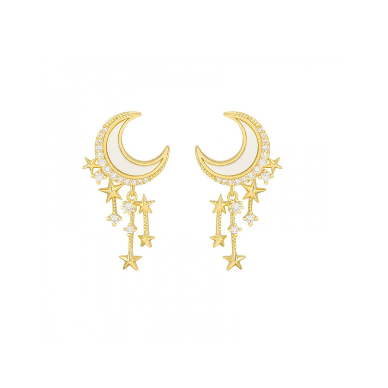 High Quality Earrings Star Moon Earrings Female Silver Needle Earrings New Trendy Earrings