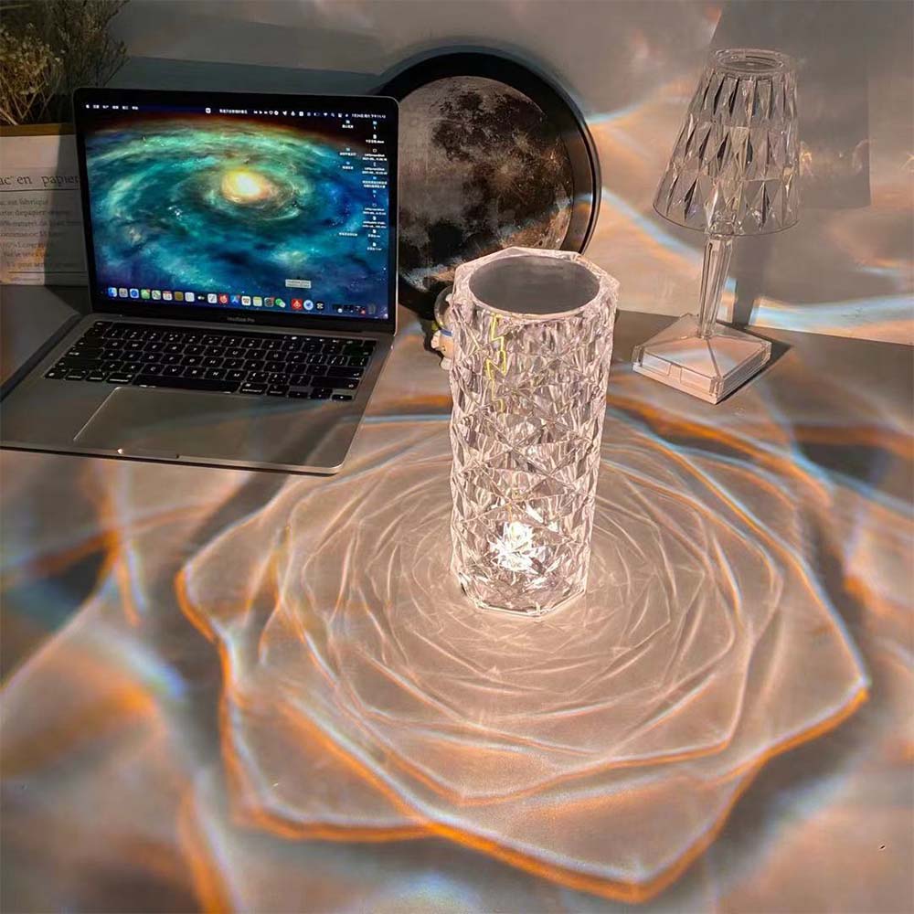 Acrylic Crystal Table Lamp 3/16 Colors Adjustable USB Rechargeable Desk Lamp Romantic Rose Reflection Light Room Decor Lamps