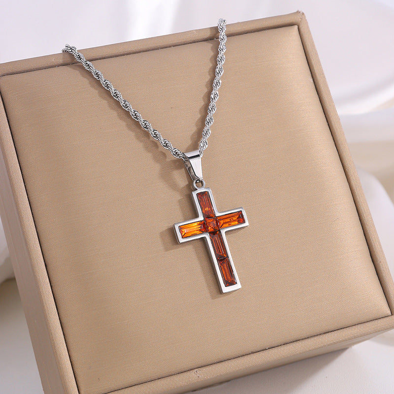 Fashion Jewelry European And American Ing Style Diamond Cross Necklace Unique No Color Fading